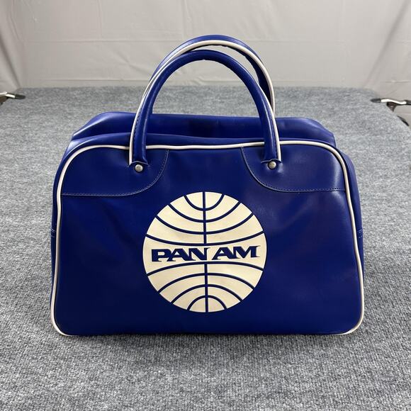 Vintage Pan Am Explorer Bag Blue Top Handle Travel Bag Limited Edition Leather - Picture 1 of 15